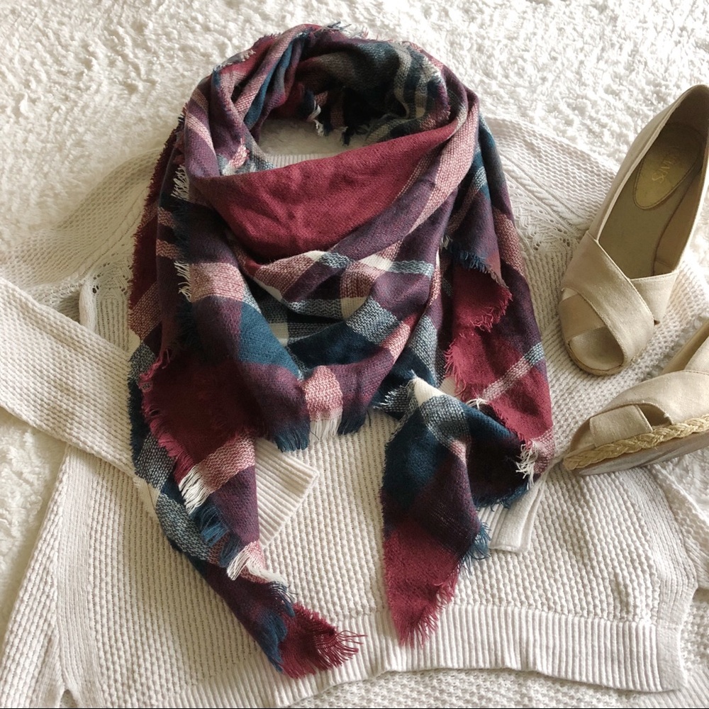 Warm Plaid Triangle Scarf